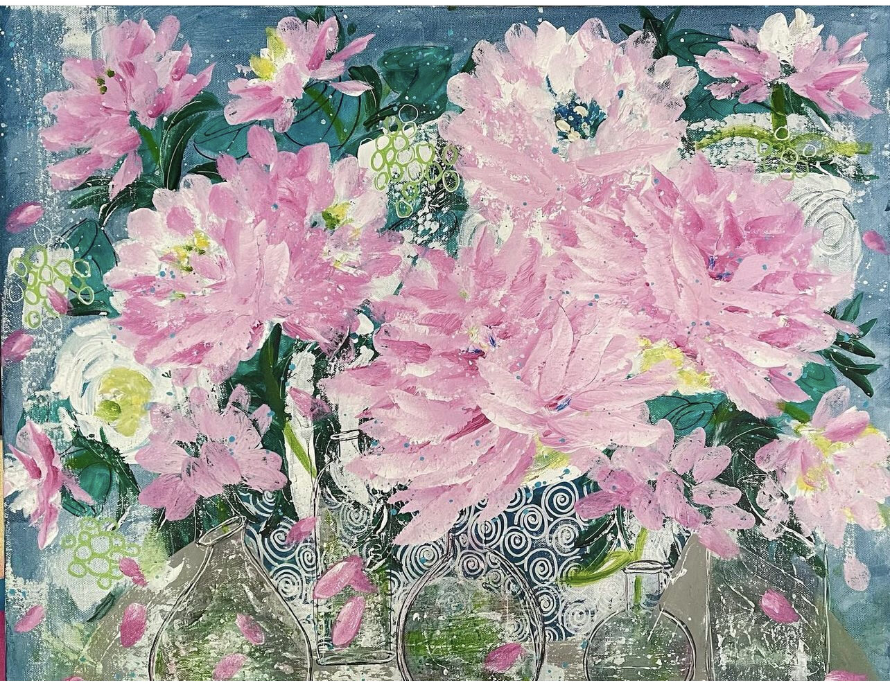 Peony Lace, Acrylic on canvas, by Lisa Barth