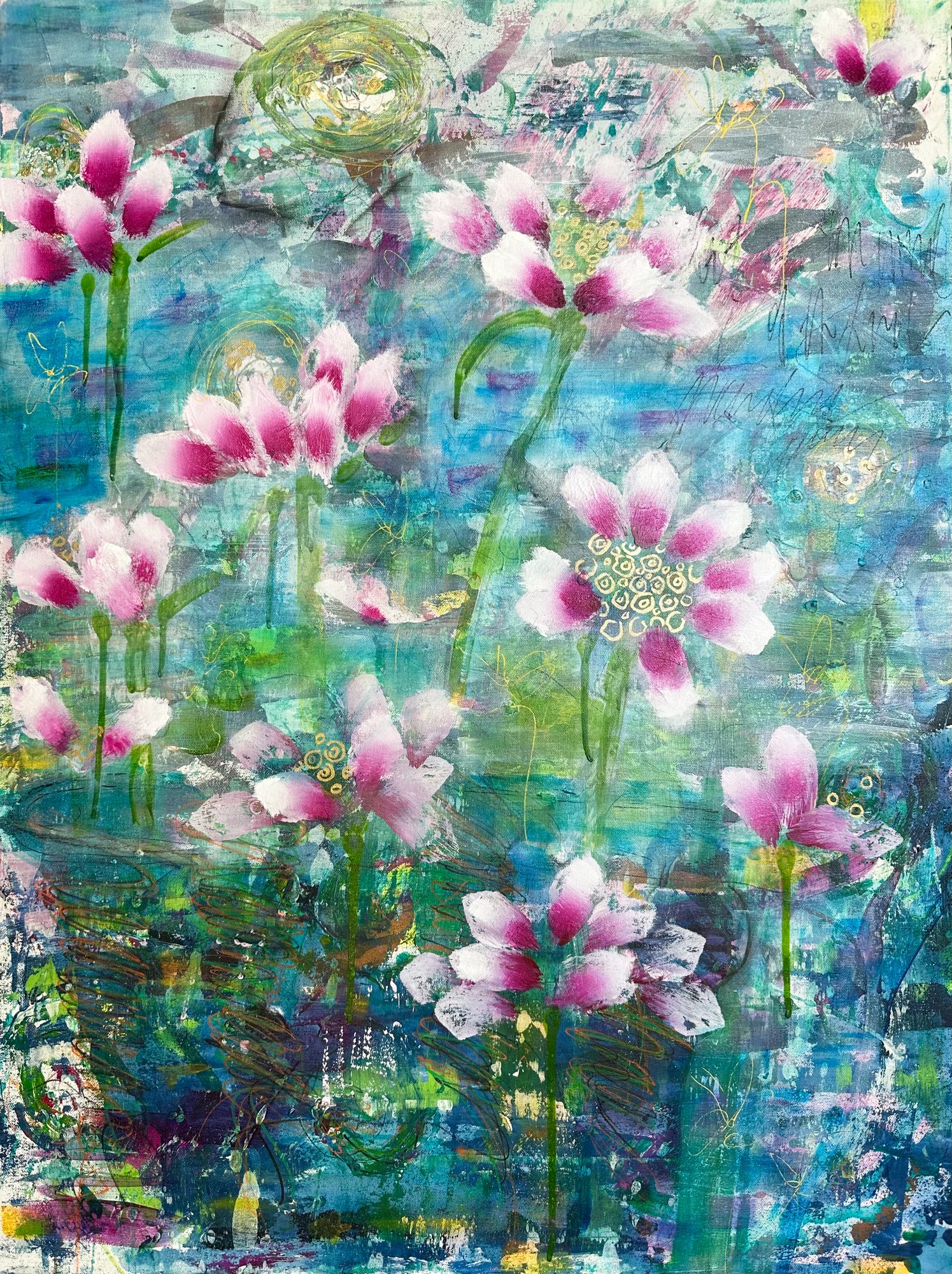 Water Garden, Acrylic on canvas - 40x30 in - 2023, by Lisa Barth